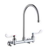 ELKAY  LK940GN08T4S Scrub/Handwash 8" Centerset Wall Mount Faucet with 8" Gooseneck Spout 4in Wristblade Hndle 1/2 Offset Inlets+Stop