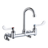 ELKAY  LK940GN04T4S Scrub/Handwash 8" Centerset Wall Mount Faucet with 4" Gooseneck Spout 4in Wristblade Hndle 1/2 Offset Inlets+Stop