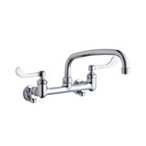 ELKAY  LK940AT10T4S Foodservice 8" Centerset Wall Mount Faucet with 10" Arc Tube Spout 4in Wristblade Handles 1/2 Offset Inlets+Stop