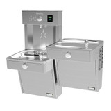 Elkay Halsey Taylor HydroBoost Vandal-Resistant Bottle Filling Station & Bi-Level Reverse ADA Cooler Non-Filtered Refrigerated - Stainless - HTHBHVR8BLR-NF