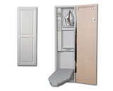 Iron-A-Way Ironing Center - 42" Built-In Ironing Board With Electric System, Light and Timer - Left Hinged Raised White Door