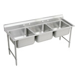 Elkay Rigidbilt Stainless Steel 85-1/2" x 29-3/4" x 12-3/4", Floor Mount, Triple Compartment Scullery Sink - RNSF83724