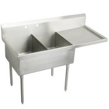 Elkay Weldbilt Stainless Steel 55-1/2" x 27-1/2" x 14" Floor Mount, Double Compartment Scullery Sink with Drainboard - WNSF8230R2