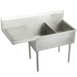 ELKAY  WNSF8236L2 Weldbilt Stainless Steel 61-1/2" x 27-1/2" x 14" Floor Mount, Double Compartment Scullery Sink with Drainboard