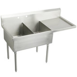 ELKAY  WNSF8236R2 Weldbilt Stainless Steel 61-1/2" x 27-1/2" x 14" Floor Mount, Double Compartment Scullery Sink with Drainboard