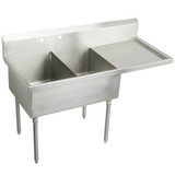 Elkay Weldbilt Stainless Steel 61-1/2" x 27-1/2" x 14" Floor Mount, Double Compartment Scullery Sink with Drainboard - WNSF8236R2