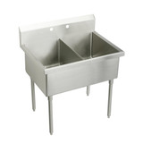 Elkay Weldbilt Stainless Steel 63" x 27-1/2" x 14" Floor Mount, Double Compartment Scullery Sink - WNSF8260OF2