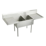 Elkay Sturdibilt Stainless Steel 84" x 27-1/2" x 14" Floor Mount, Double Compartment Scullery Sink with Drainboard - SS8236LR0