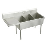 Elkay Sturdibilt Stainless Steel 70-1/2" x 27-1/2" x 14" Floor Mount, Triple Compartment Scullery Sink w/ Drainboard - SS8345L2