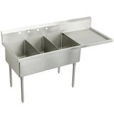 Elkay Sturdibilt Stainless Steel 70-1/2" x 27-1/2" x 14" Floor Mount, Triple Compartment Scullery Sink w/ Drainboard - SS8345R4