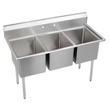 Elkay Dependabilt Stainless Steel 57" x 25-13/16" x 43-3/4" 18 Gauge Three Compartment Sink with Stainless Steel Legs - E3C16X20-0X