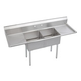 Elkay Dependabilt Stainless Steel 72" x 23-13/16" x 43-3/4" 18 Gauge Two Compartment Sink w/ 18" Left and Right Drainboards and Stainless Steel Legs - SE2C18X18-2-18X