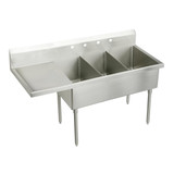 Elkay Sturdibilt Stainless Steel 79-1/2" x 27-1/2" x 14" Floor Mount, Triple Compartment Scullery Sink w/ Drainboard - SS8354L2