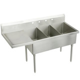 Elkay Sturdibilt Stainless Steel 79-1/2" x 27-1/2" x 14" Floor Mount, Triple Compartment Scullery Sink w/ Drainboard - SS8354L4