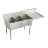 Elkay Sturdibilt Stainless Steel 79-1/2" x 27-1/2" x 14" Floor Mount, Triple Compartment Scullery Sink w/ Drainboard - SS8354R4