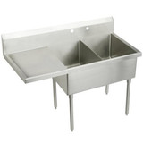 ELKAY  WNSF8254L2 Weldbilt Stainless Steel 79-1/2" x 27-1/2" x 14" Floor Mount, Double Compartment Scullery Sink with Drainboard