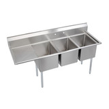 Elkay Dependabilt Stainless Steel 72-1/2" x 25-13/16" x 43-3/4" 18 Gauge Three Compartment Sink w/ 18" Left Drainboard and Stainless Steel Legs - E3C16X20-L-18X