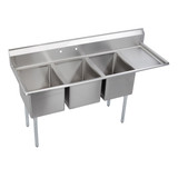 Elkay Dependabilt Stainless Steel 72-1/2" x 25-13/16" x 43-3/4" 18 Gauge Three Compartment Sink w/ 18" Right Drainboard and Stainless Steel Legs - E3C16X20-R-18X
