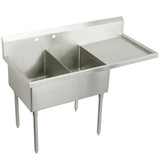 ELKAY  WNSF8260R2 Weldbilt Stainless Steel 85-1/2" x 27-1/2" x 14" Floor Mount, Double Compartment Scullery Sink with Drainboard