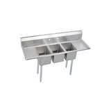 Elkay Dependabilt Stainless Steel 64" x 21-13/16" x 43-3/4" 16 Gauge Three Compartment Sink w/ 12" Left and Right Drainboards and Stainless Steel Legs - 3C12X16-2-12X