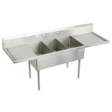 ELKAY  SS8345LR2 Sturdibilt Stainless Steel 93" x 27-1/2" x 14" Floor Mount, Triple Compartment Scullery Sink with Drainboard