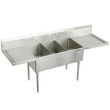 ELKAY  SS8345LR4 Sturdibilt Stainless Steel 93" x 27-1/2" x 14" Floor Mount, Triple Compartment Scullery Sink with Drainboard