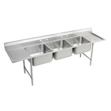 Elkay Rigidbilt Stainless Steel 115-1/2" x 29-3/4" x 14" Floor Mount, Triple Compartment Scullery Sink w/ Drainboard - RNSF8372LR4