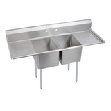 Elkay Dependabilt Stainless Steel 74" x 29-13/16" x 44-3/4" 16 Gauge Two Compartment Sink w/ 18" Left and Right Drainboards and Stainless Steel Legs - 2C18X24-2-18X