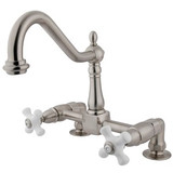 Kingston Brass Two Handle Widespread Bridge Deck Mount Kitchen Faucet - Brushed Nickel KS1148PX