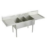 Elkay Sturdibilt Stainless Steel 102" x 27-1/2" x 14" Floor Mount, Triple Compartment Scullery Sink with Drainboard - SS8354LR2