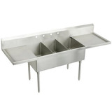 Elkay Sturdibilt Stainless Steel 102" x 27-1/2" x 14" Floor Mount, Triple Compartment Scullery Sink with Drainboard - SS8354LR4