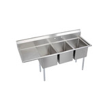 Elkay Dependabilt Stainless Steel 72-1/2" x 25-13/16" x 43-3/4" 16 Gauge Three Compartment Sink w/ 18" Left Drainboard and Stainless Steel Legs - 14-3C16X20-L-18X