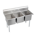 Elkay Dependabilt Stainless Steel 63" x 29-13/16" x 44-3/4" 16 Gauge Three Compartment Sink with Stainless Steel Legs - 3C18X24-0X