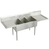 Elkay Sturdibilt Stainless Steel 108" x 27-1/2" x 14" Floor Mount, Triple Compartment Scullery Sink with Drainboard - SS8360LR4