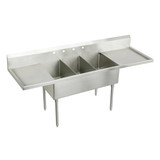 Elkay Sturdibilt Stainless Steel 108" x 27-1/2" x 14" Floor Mount, Triple Compartment Scullery Sink with Drainboard - SS8360LR6