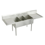 Elkay Sturdibilt Stainless Steel 120" x 27-1/2" x 14" Floor Mount, Triple Compartment Scullery Sink with Drainboard - SS8372LR4