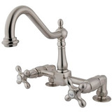 Kingston Brass Two Handle Widespread Bridge Deck Mount Kitchen Faucet - Brushed Nickel KS1148AX