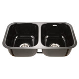 HamatUSA  CER-3018D-BL Enamel Steel Undermount Large Double Bowl Kitchen Sink, Black - 30 1/8 x 17 1/8 inches