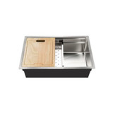HamatUSA Dual Level Undermount 18GA Stainless Steel Single Bowl Kitchen Sink with Sliding Platform - 26 x 17 13/16 inches - REN-2618S