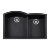 HamatUSA SIO-3321DAUR-BL Undermount Double Bowl Granite Kitchen Sink, Black - 33 x 20 6/8 inches