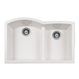 HamatUSA Undermount Double Bowl Granite Kitchen Sink, White - 33 x 20 6/8 inches - SIO-3321DAUR-WH