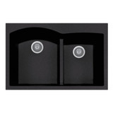 HamatUSA Topmount Double Bowl Granite Kitchen Sink, Black - 33 x 22 inches - SIO-3322DATR-BL