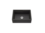 HamatUSA Granite Apron-Front Undermount Workstation Kitchen Sink, Black - 33 x 20 inches - SIO-3320SAW-BL