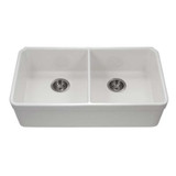 HamatUSA Undermount Fireclay Double Bowl Kitchen Sink, White - 32 3/16 x 18 inches - CHE-3318DHU-WH