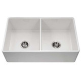 HamatUSA CHE-3320DHA-WH Apron-Front Fireclay Double Bowl Kitchen Sink, White - 33 inch