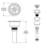 ELKAY LK35 3-1/2" Drain Fitting Type 304 Stainless Steel Body Strainer Basket and Tailpiece