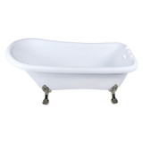 Kingston Brass  Aqua Eden VT7DE672826WAC8 67-Inch Acrylic Clawfoot Tub with 7-Inch Faucet Drillings, White - Brushed Nickel