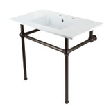 Kingston Brass KVBH37227W8ORB Addington 37" Console Sink with Brass Legs (8-Inch, 3 Hole), White/- Oil Rubbed Bronze