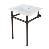 Kingston Brass KVBH252275 Addington 25" Console Sink with Brass Legs (Single Faucet Hole), White/- Oil Rubbed Bronze