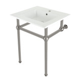 Kingston Brass KVBH252278 Addington 25" Console Sink with Brass Legs (Single Faucet Hole), White/- Brushed Nickel